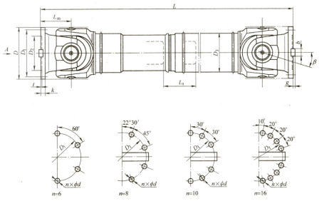 標(biāo)準(zhǔn)伸縮式萬向聯(lián)軸器尺寸
